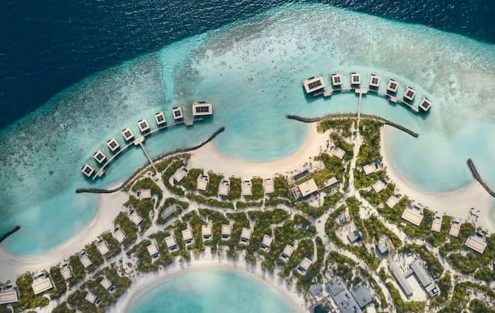 Aerial view of the luxury villas at Patina Maldives