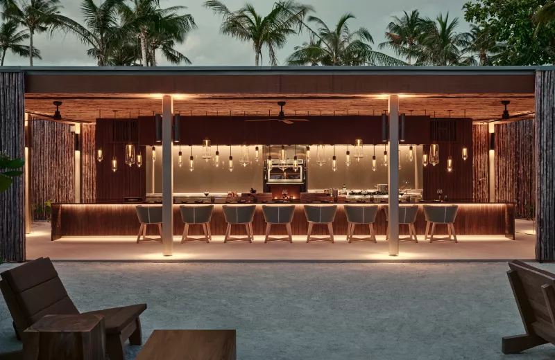 Exterior view of Brasa, a restaurant at Patina Maldives