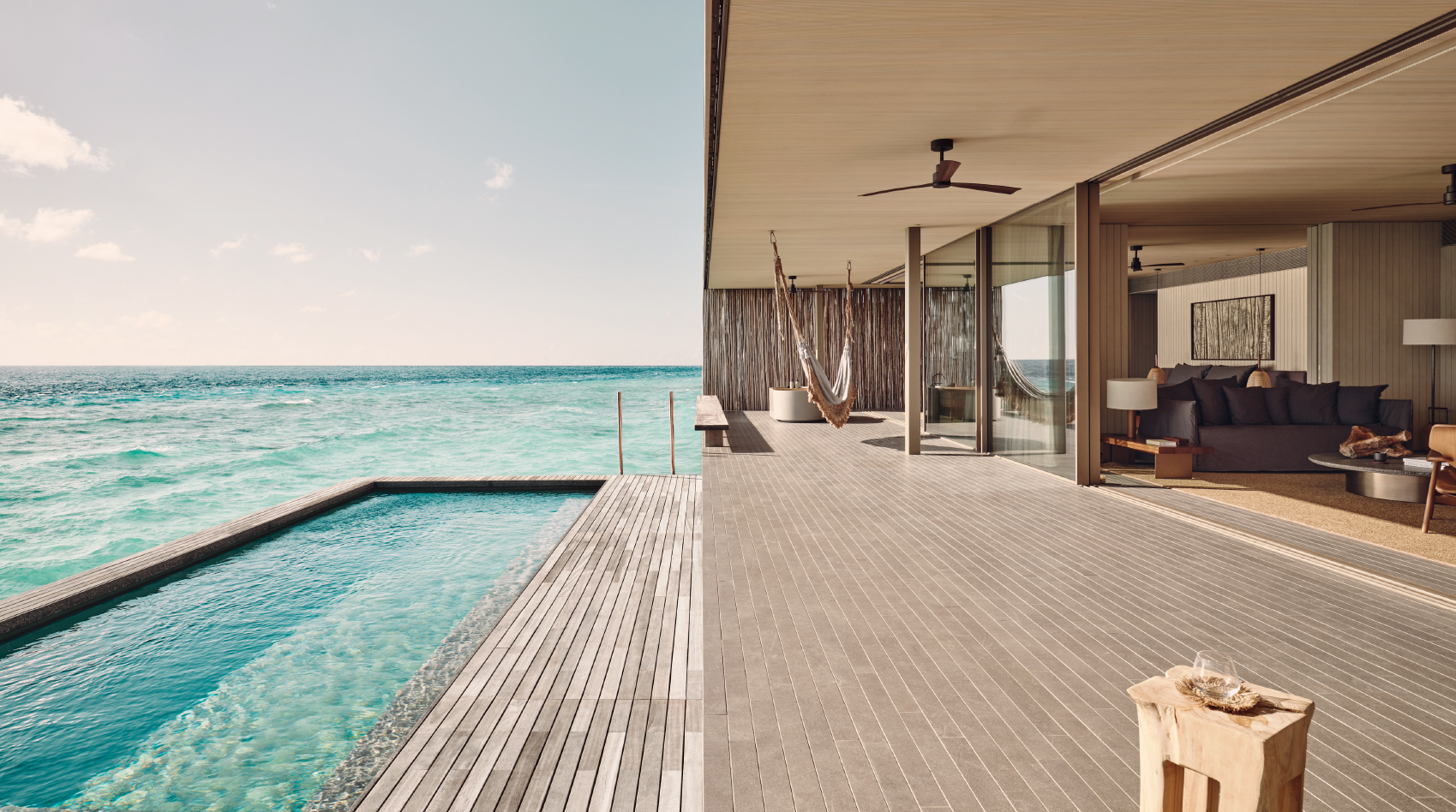 Deck of the Two Bedroom Water Pool Villa at Patina Maldives