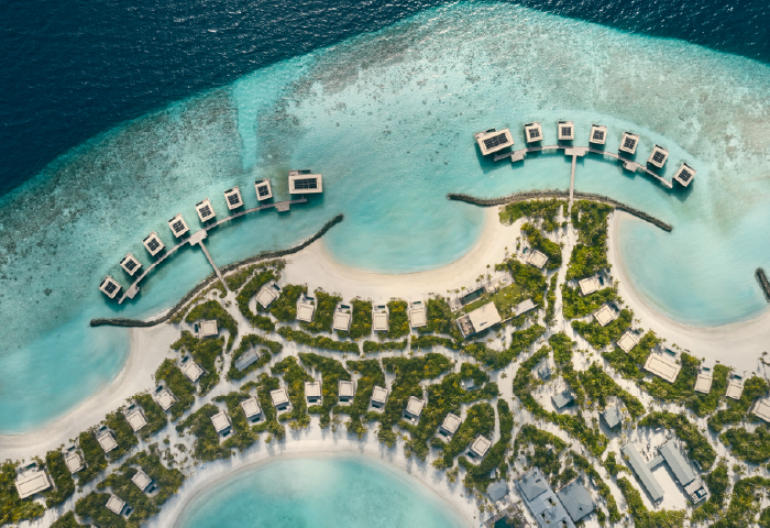 Aerial view of the luxury villas at Patina Maldives