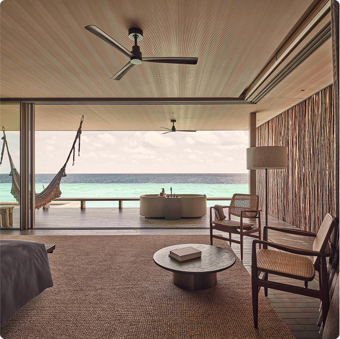 Ocean view from shaded lounge deck.