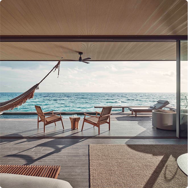 Ocean view from shaded lounge deck.