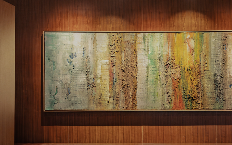 Textured painting with warm natural colors.