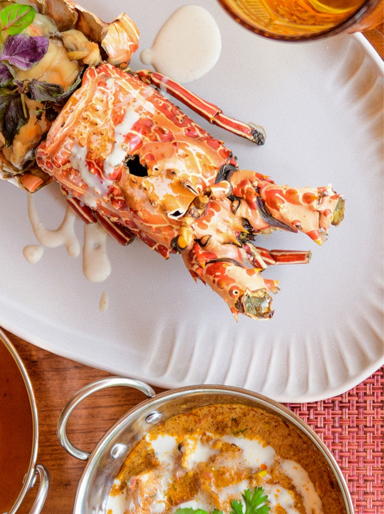 Lobster tail with creamy white sauce.
