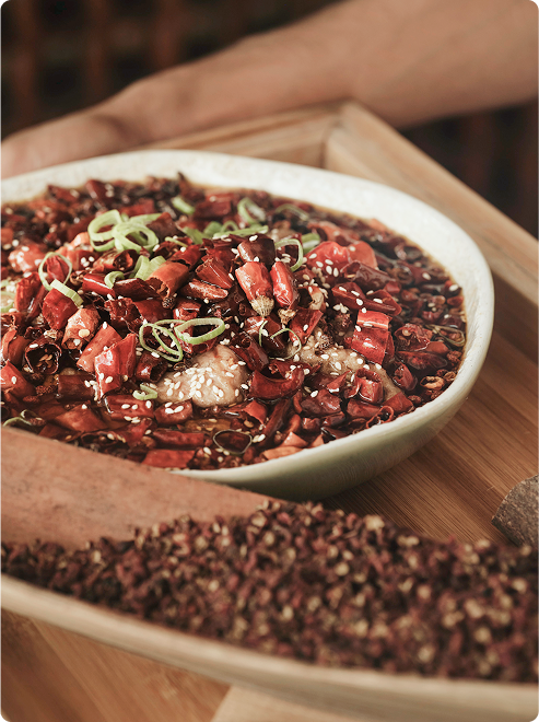Bowl of chili-laden Sichuan cuisine.