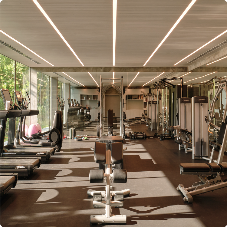 Sleek gym with full equipment range.
