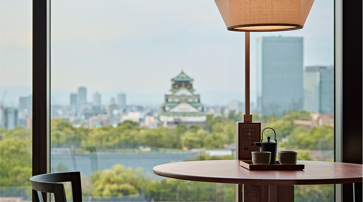 Osaka Castle at a distance.