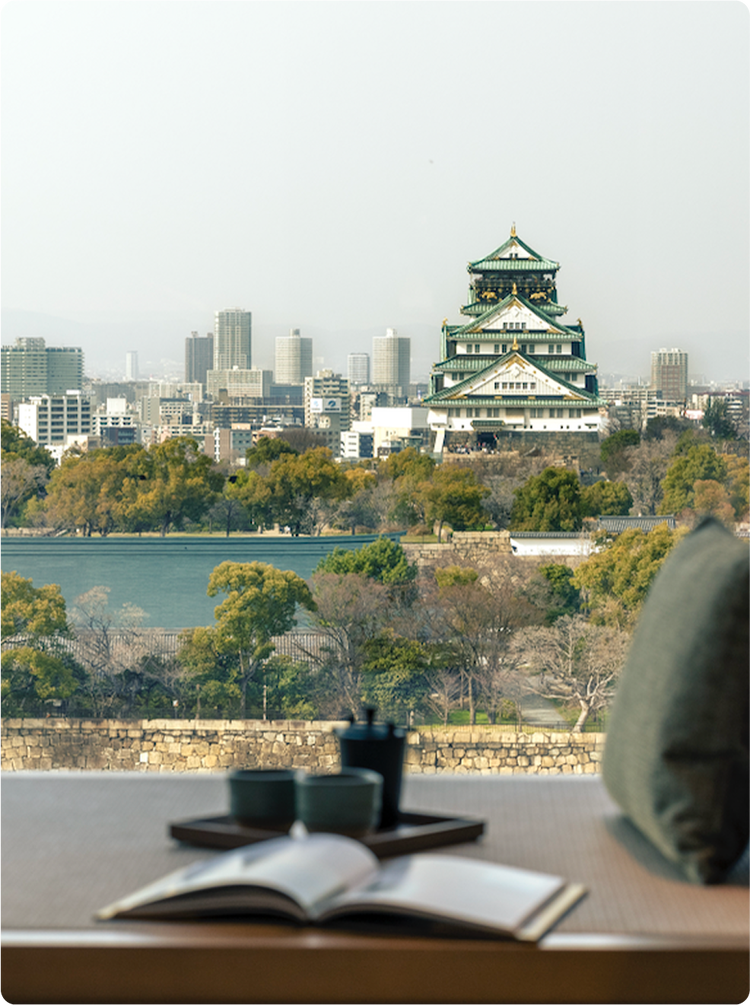 Osaka Castle in the distance.