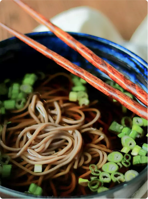 Japanese soba bowl with chopsticks