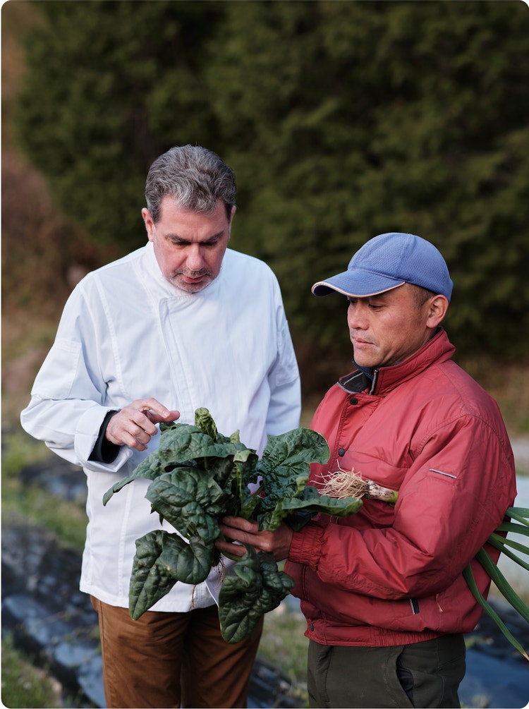 Chef inspects fresh farm produce