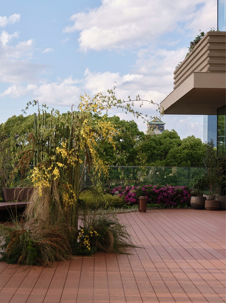 Patina Terrace overlooks historic-modern skyline.