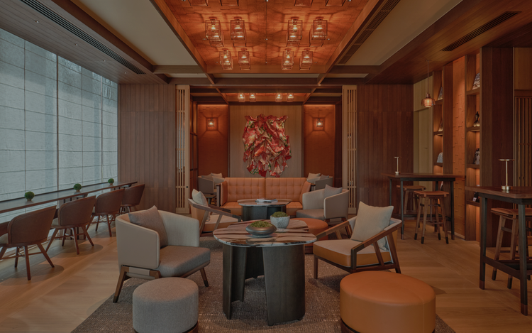 Elegant meeting room with wooden interiors.