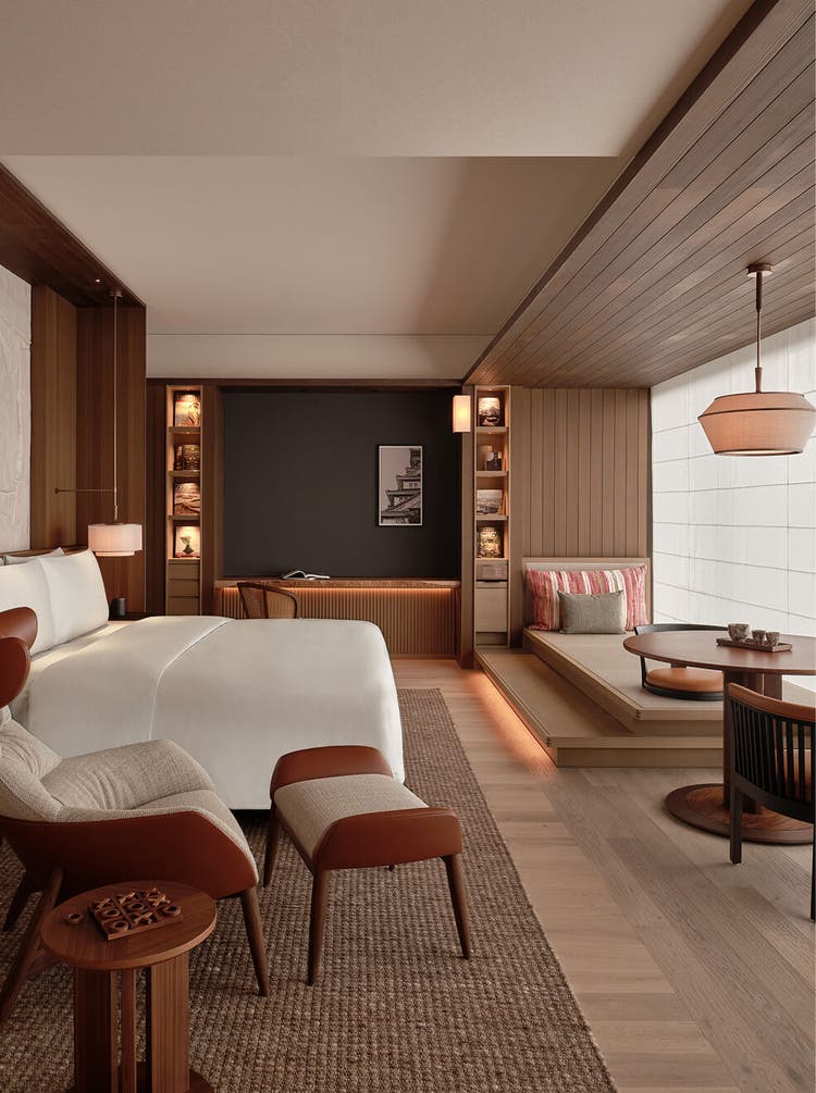 Cozy suite with wood-paneled elegance.