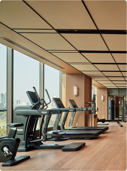 Modern fitness room with wellness equipment.